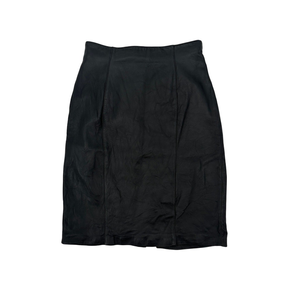 Y2K Black Leather Pencil Skirt Vintage Women's 6 Lambnappa High Waisted Midi